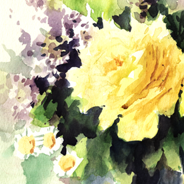 Orginal watercolor painting two lovely yellow roses