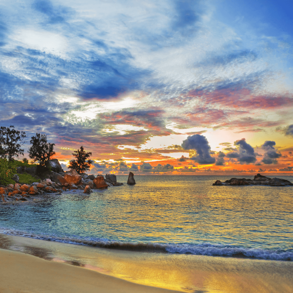 Tropical beach at sunset