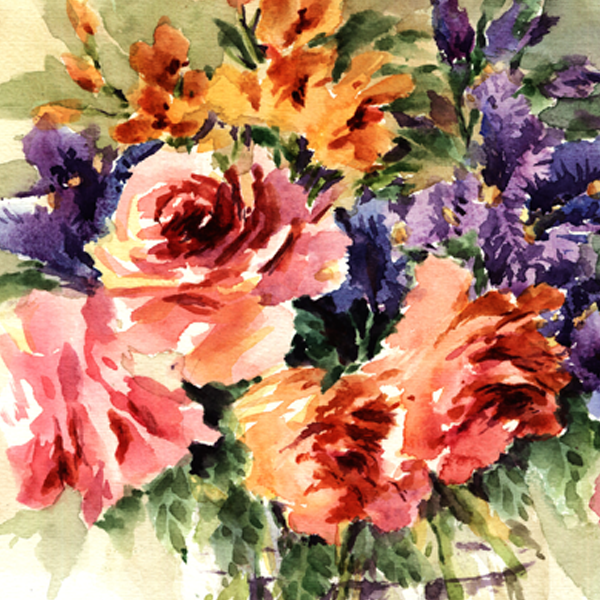 Orginal watercolor painting lovely lilies in vase