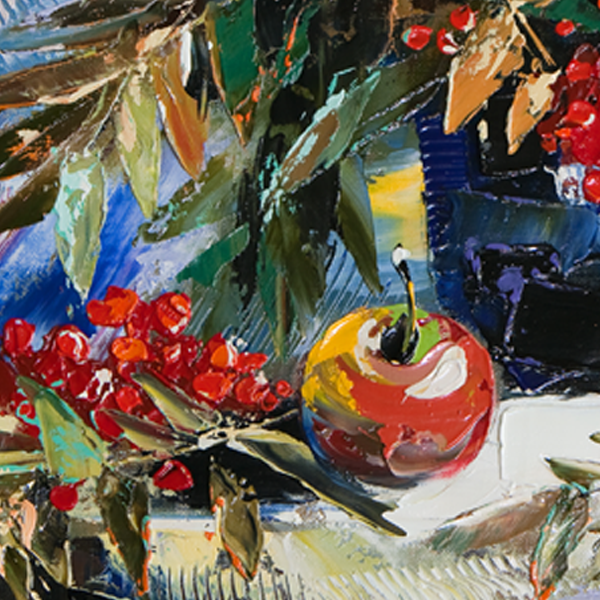 Still-life with a mountain ash and apples